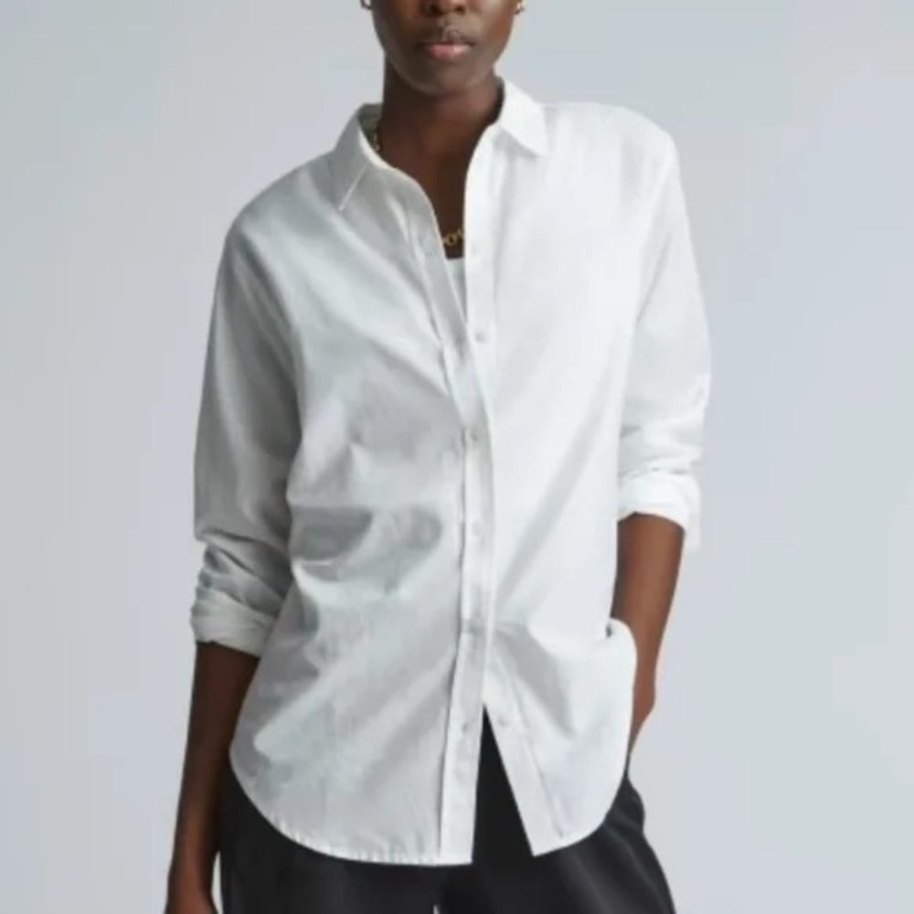 Everlane The Silky Cotton Relaxed Shirt Off White Long Sleeve Button Down